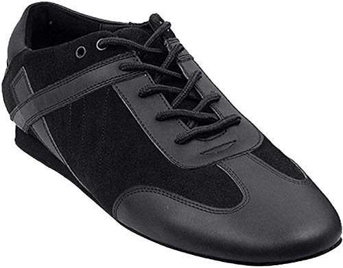 Men's Ballroom Latin Salsa Sneaker Dance Shoes Leather Black SERO106BBXEB Comfortable...