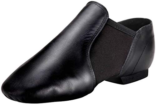 Linodes Leather Upper Jazz Shoe Slip-on for Women and Men's Dance Shoes Black 14M